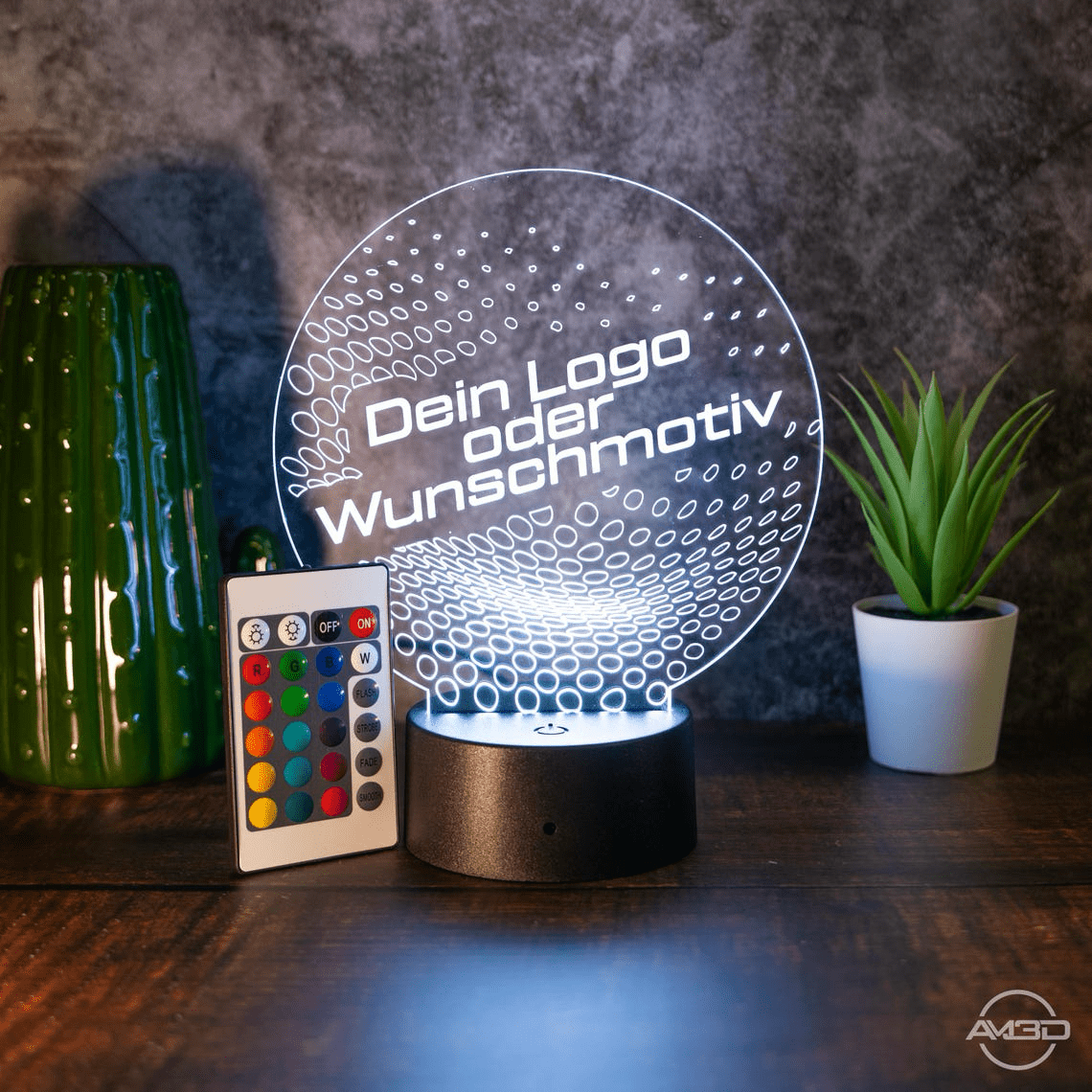 3D LED Lampe mit Logo – Personalisierte Acryl - Leuchte mit RGB Farbwechsel – Geschenk für Firmen, Männer, Büro & Geburtstag - AM3D Shop