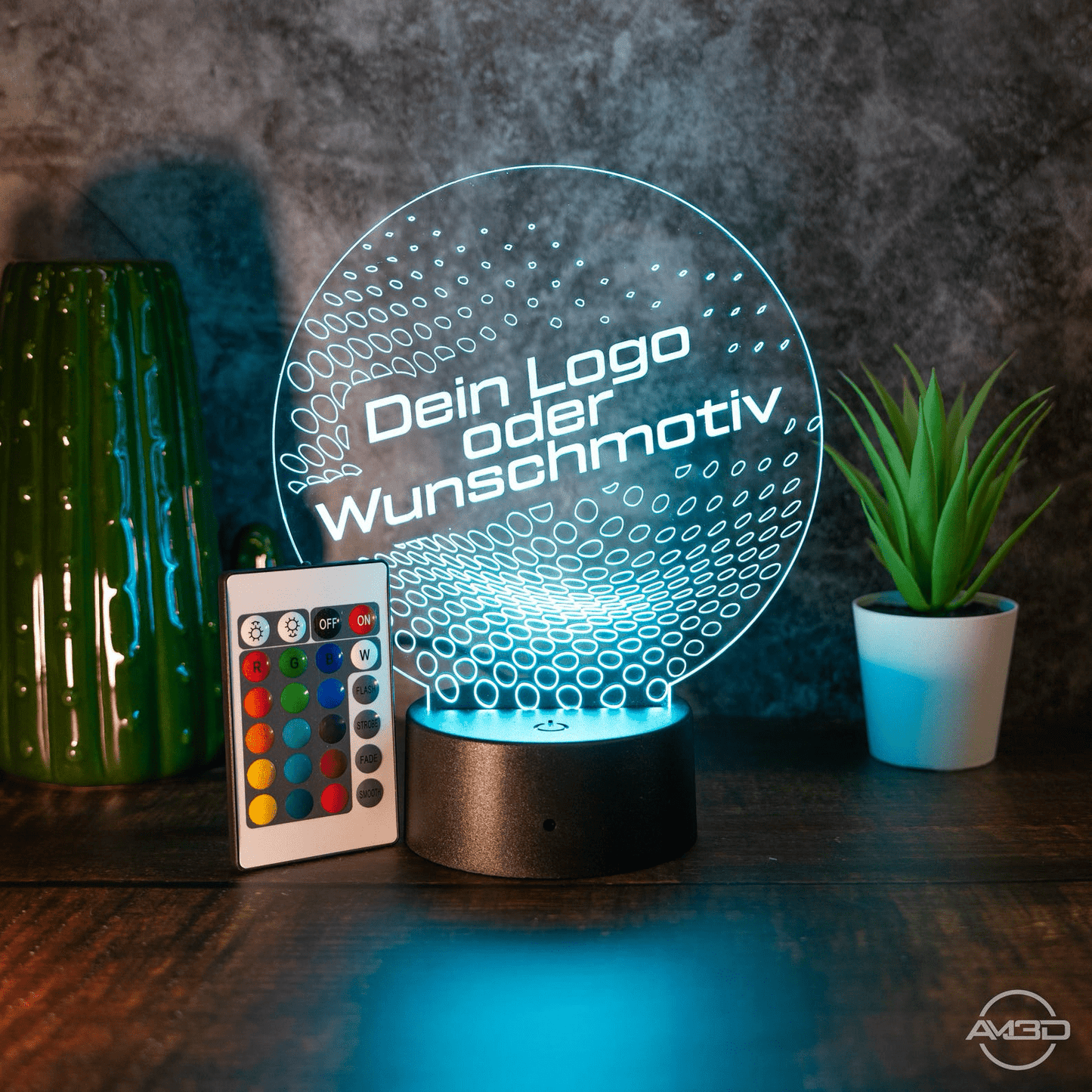 3D LED Lampe mit Logo – Personalisierte Acryl - Leuchte mit RGB Farbwechsel – Geschenk für Firmen, Männer, Büro & Geburtstag - AM3D Shop