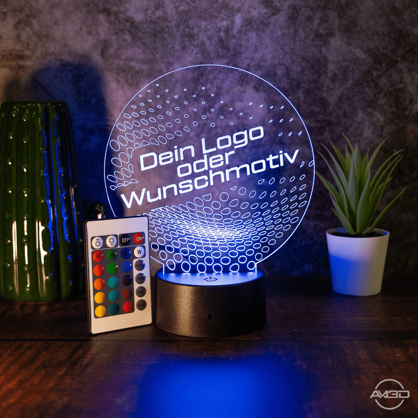 3D LED Lampe mit Logo – Personalisierte Acryl - Leuchte mit RGB Farbwechsel – Geschenk für Firmen, Männer, Büro & Geburtstag - AM3D Shop