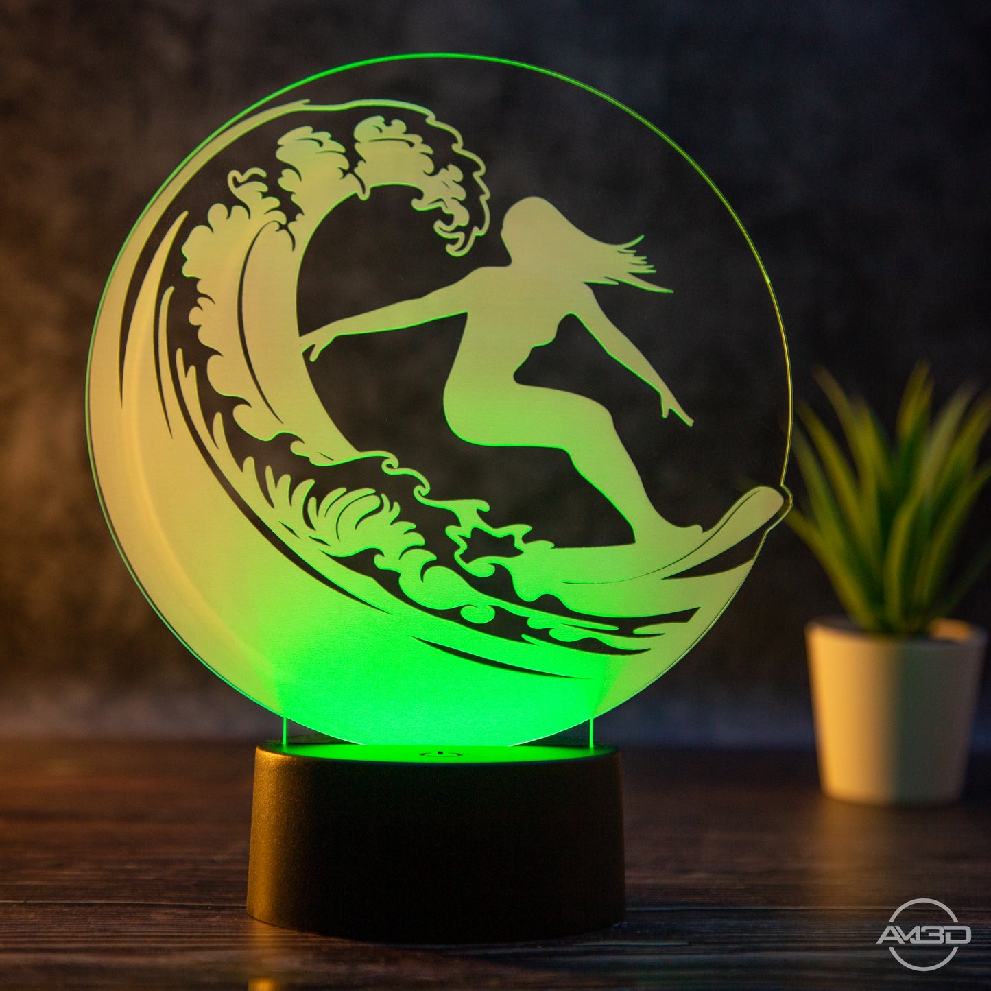 Tischlampe aus Acryl mit Surfer-Motiv - Das perfekte Geschenk für Surfer! / surfen/ Surferin/ Surfing