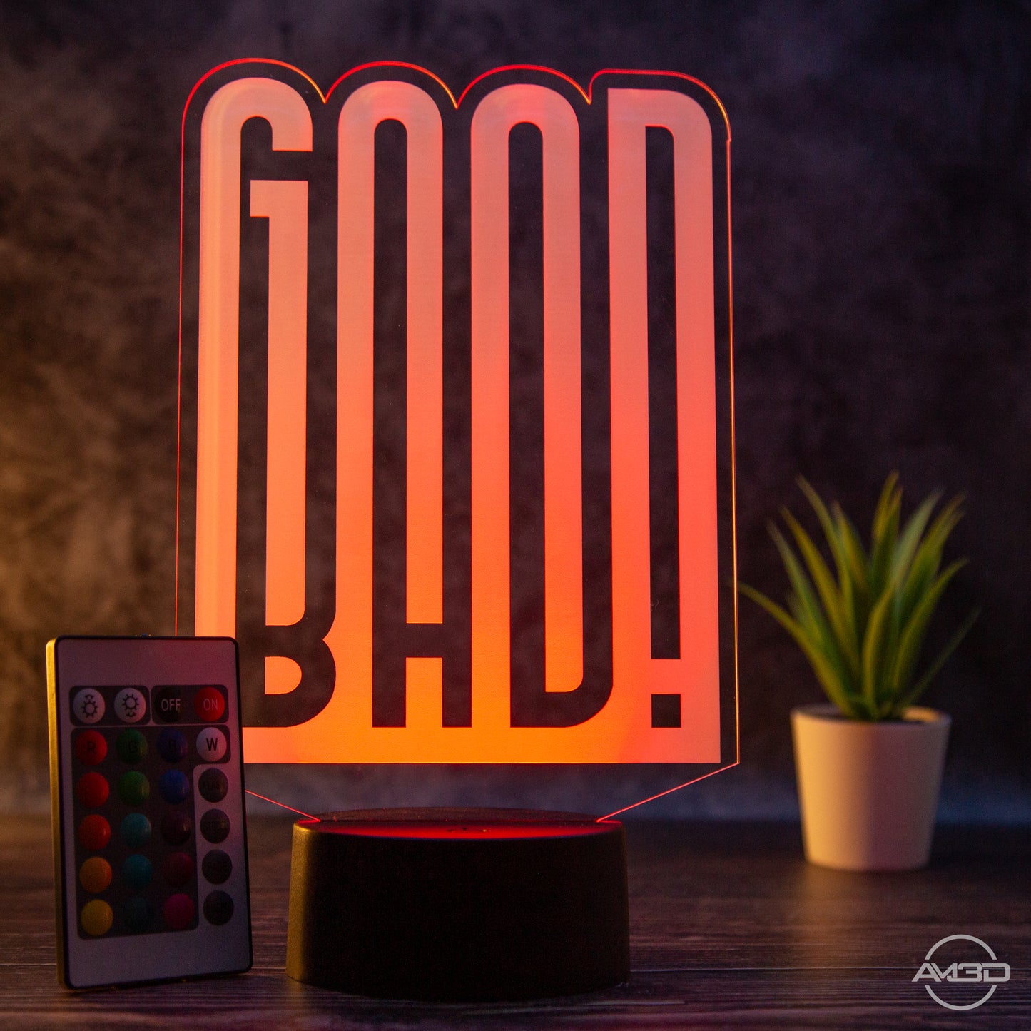 LED Tischlampe Acryl – GOOD/BAD Motiv für jede Stimmung | Stimmungsvolle Beleuchtung | Modernes Design | Tischleuchte