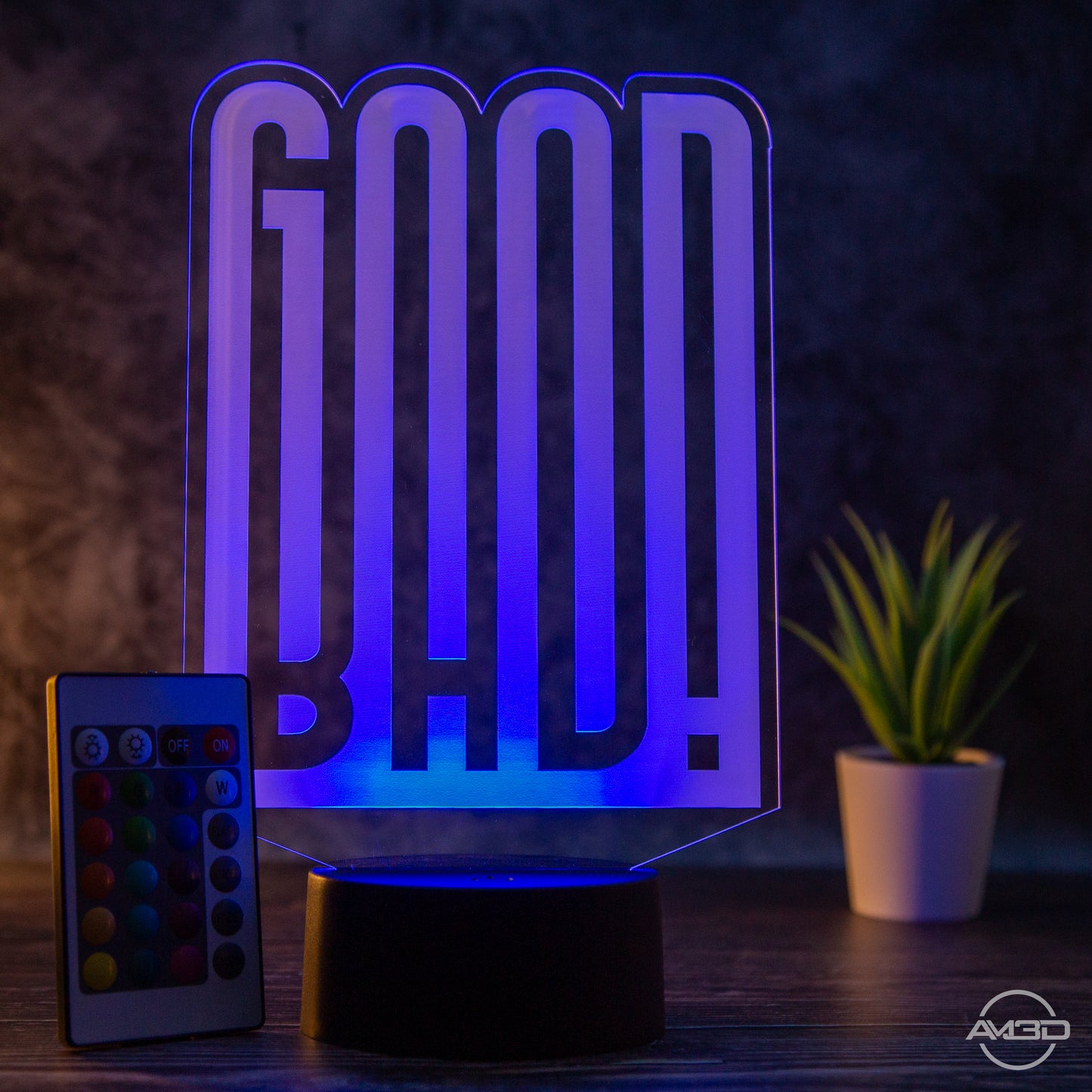 LED Tischlampe Acryl – GOOD/BAD Motiv für jede Stimmung | Stimmungsvolle Beleuchtung | Modernes Design | Tischleuchte