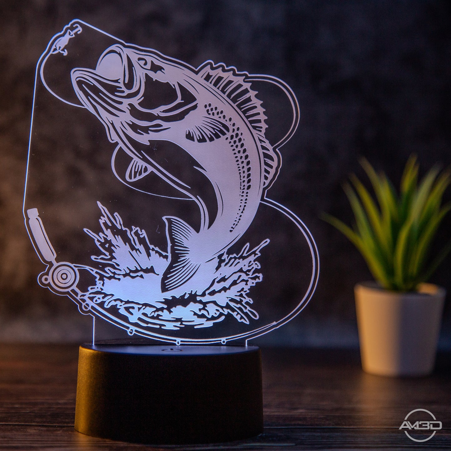 LED Tischlampe aus Acryl - Angeln // Fischen// Nachtlicht LED Acryl