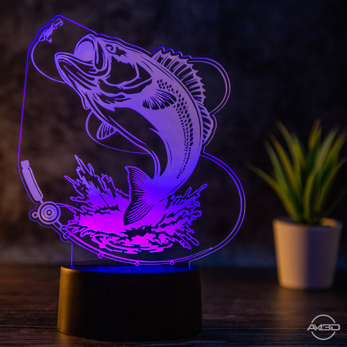 LED Tischlampe aus Acryl - Angeln // Fischen// Nachtlicht LED Acryl