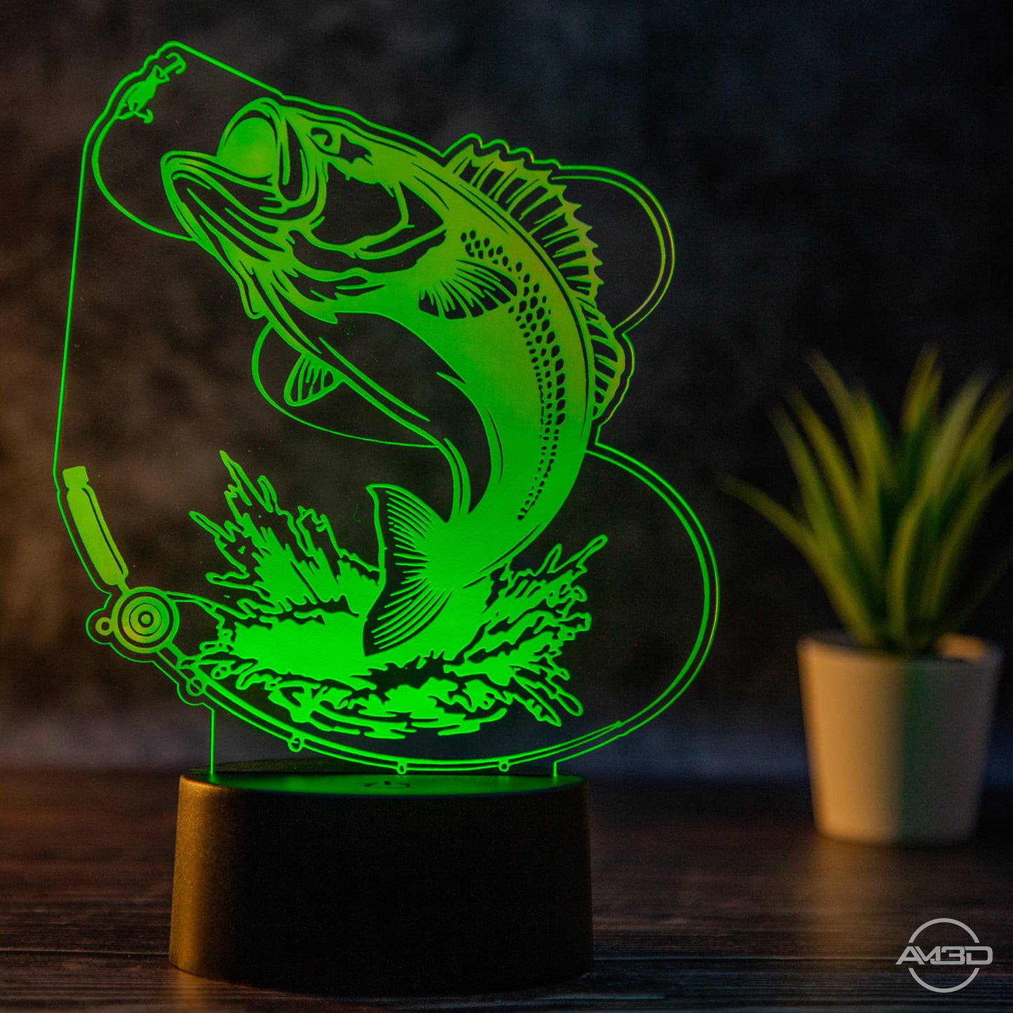 LED Tischlampe aus Acryl - Angeln // Fischen// Nachtlicht LED Acryl