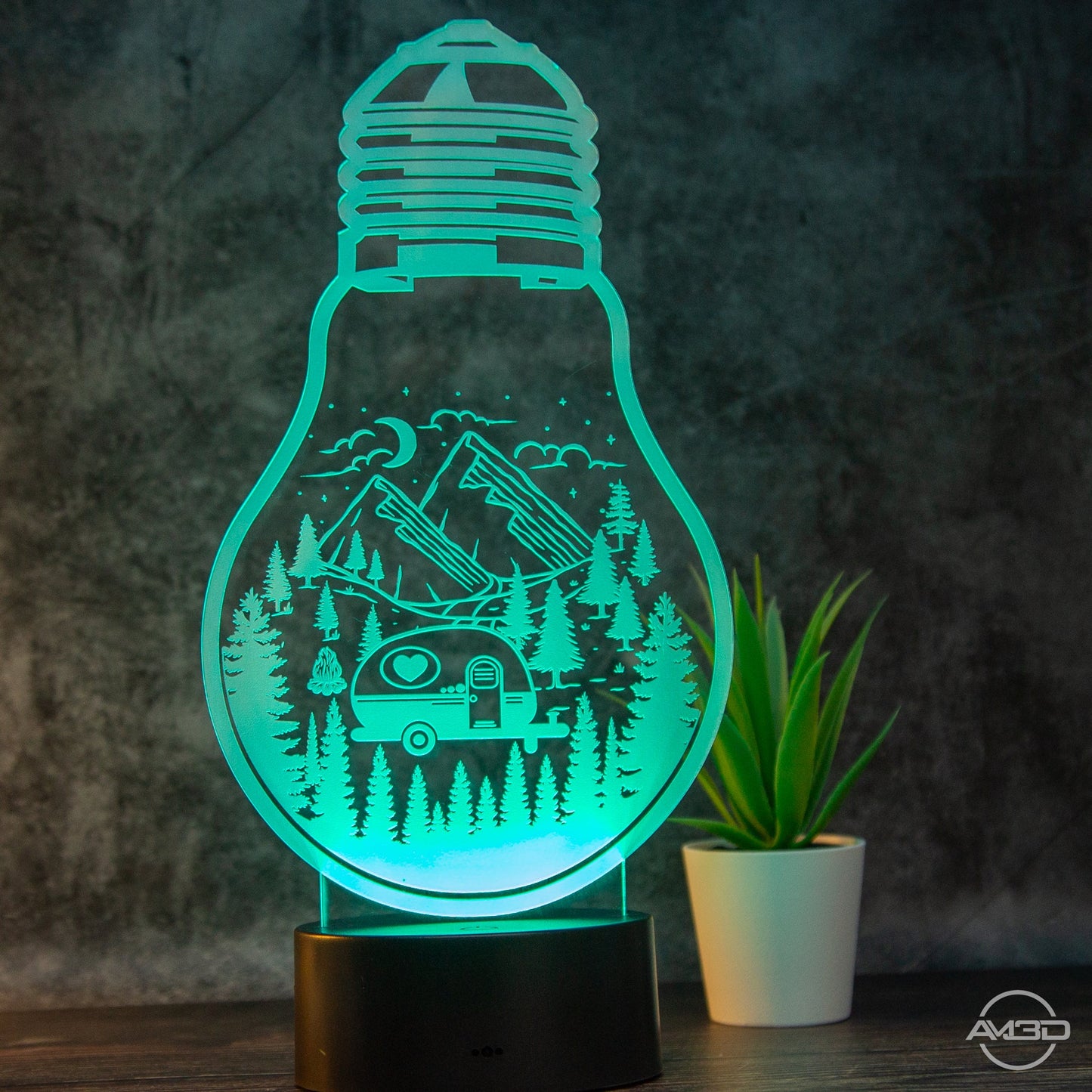Camping Lampe, perfekt für jeden Campingfan / Tischlampe LED Acryl - AM3D Shopmit Kunststoffsockel