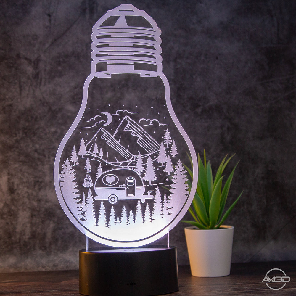 Camping Lampe, perfekt für jeden Campingfan / Tischlampe LED Acryl - AM3D Shopmit Kunststoffsockel