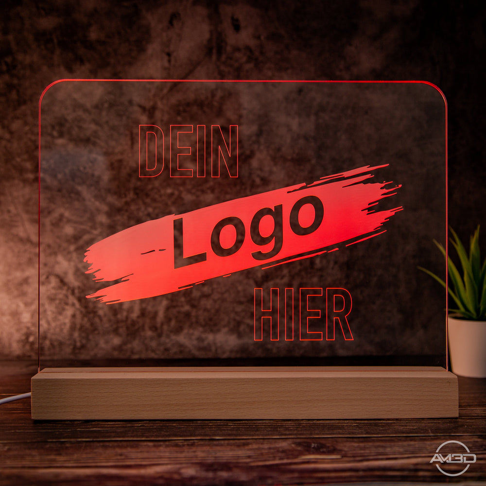 Dein Logo oder Motiv als XL LED Lampe aus Acryl 30cm breit - AM3D Shopmit Holzsockel 30cm