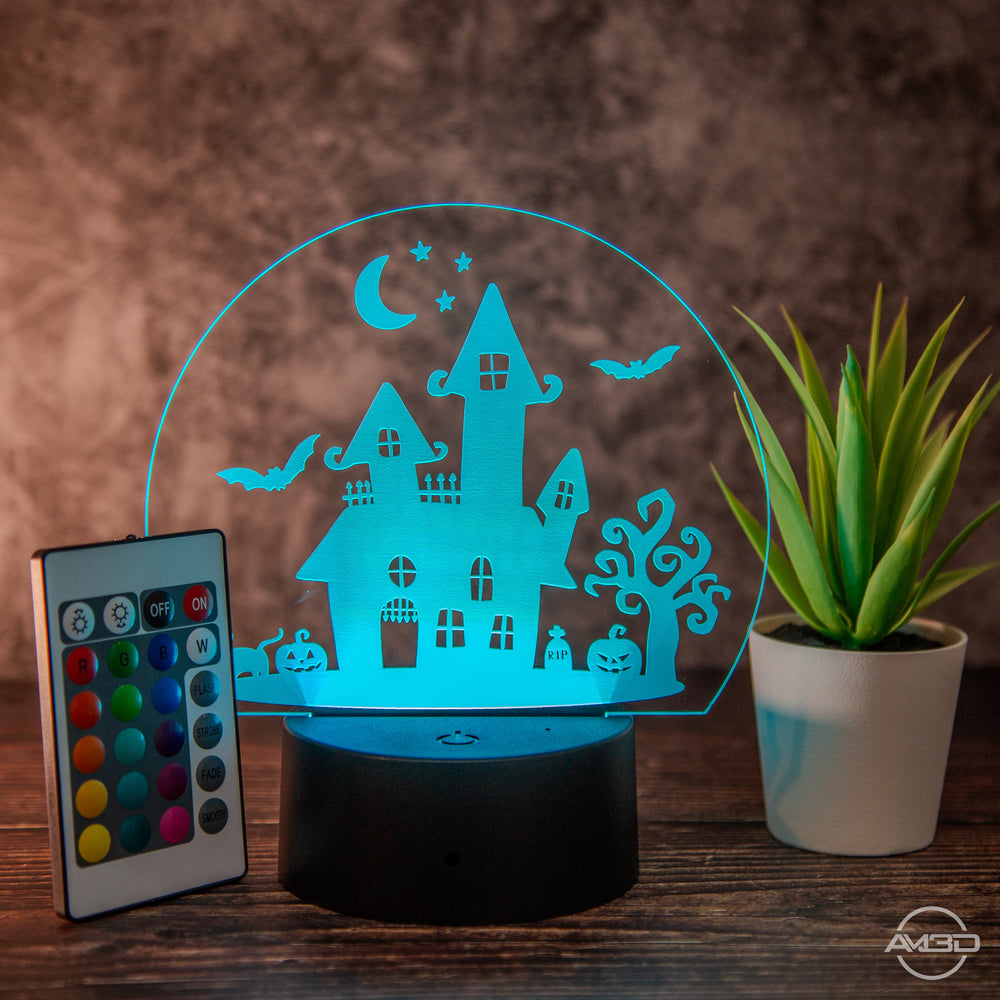 Halloween Deko LED - Lampe: Magisches Spukhaus mit Farbwechsel - AM3D Shopmit Kunststoffsockel