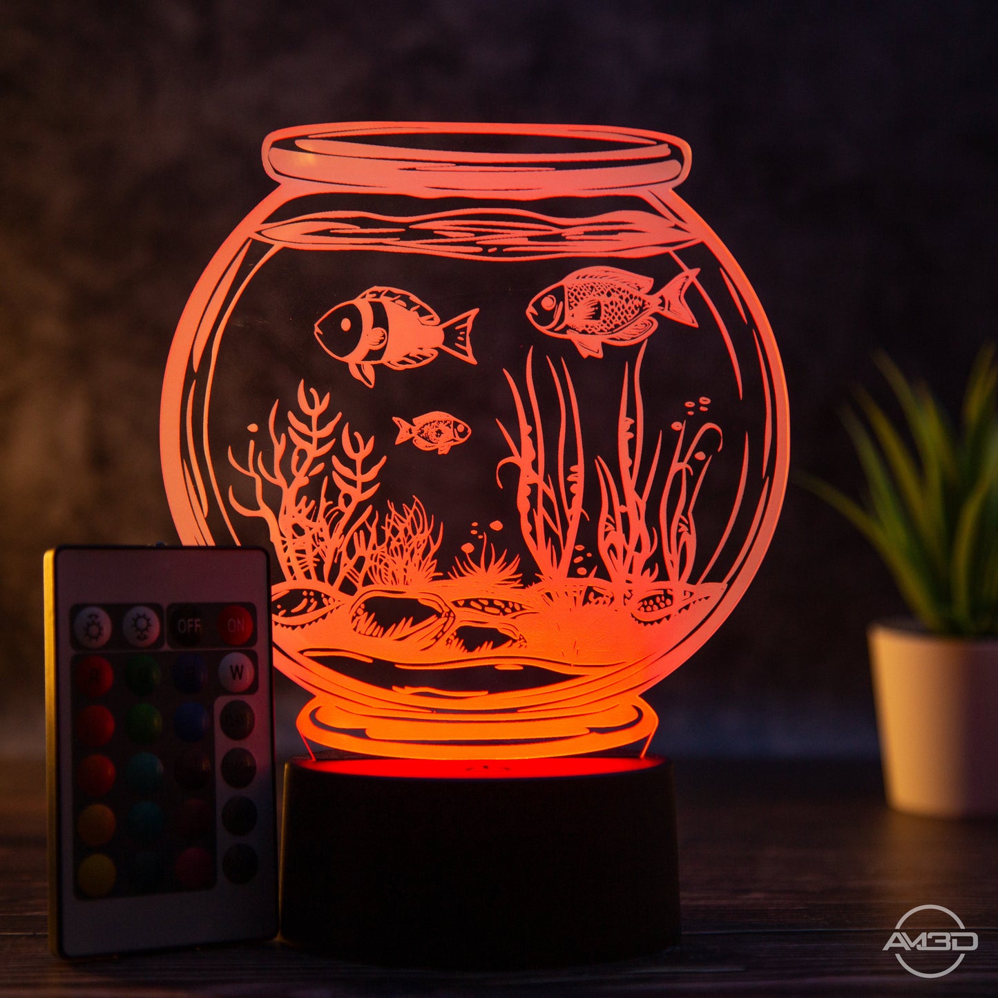 LED Aquarium Tischlampe - Pflegeleichte Deko Lampe für entspannende Atmosphäre - AM3D Shopmit Kunststoffsockel