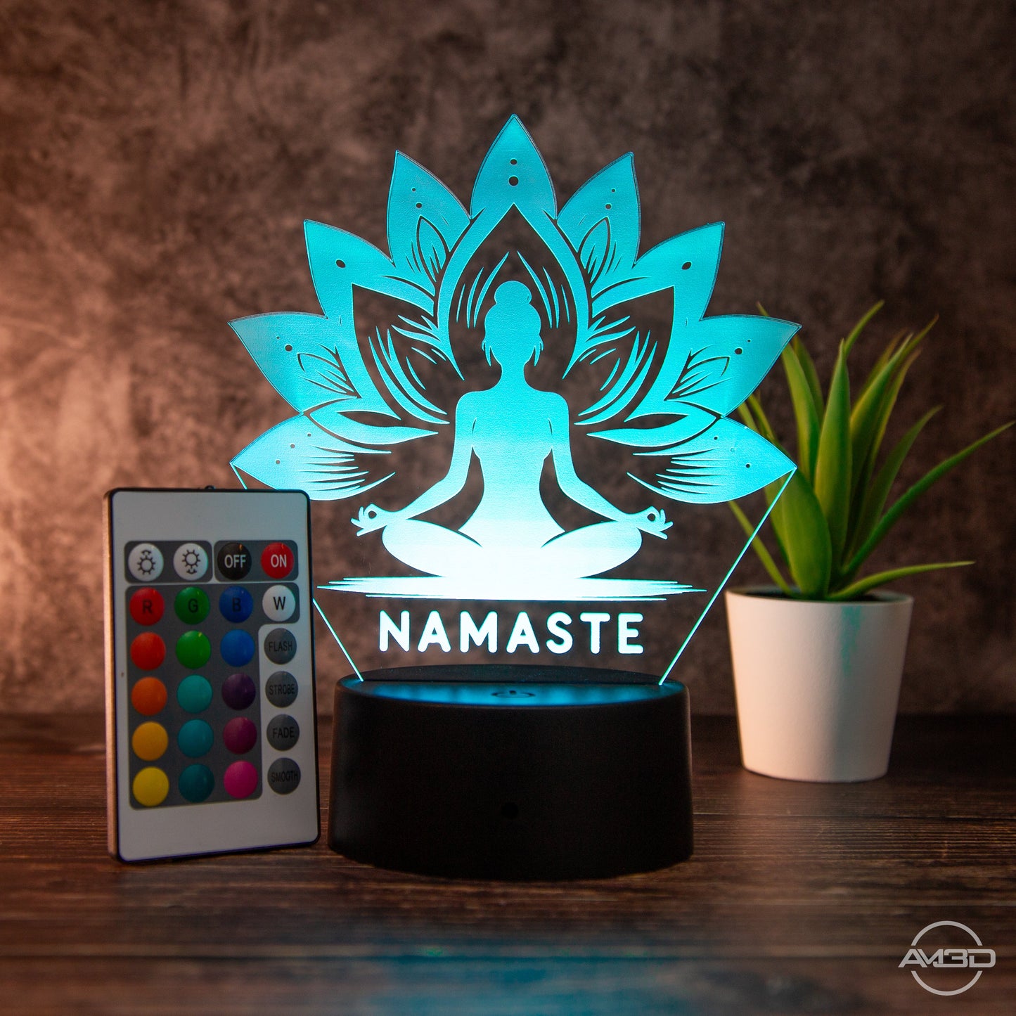 LED - Lampe aus Acryl "Namaste" - AM3D Shopmit Kunststoffsockel