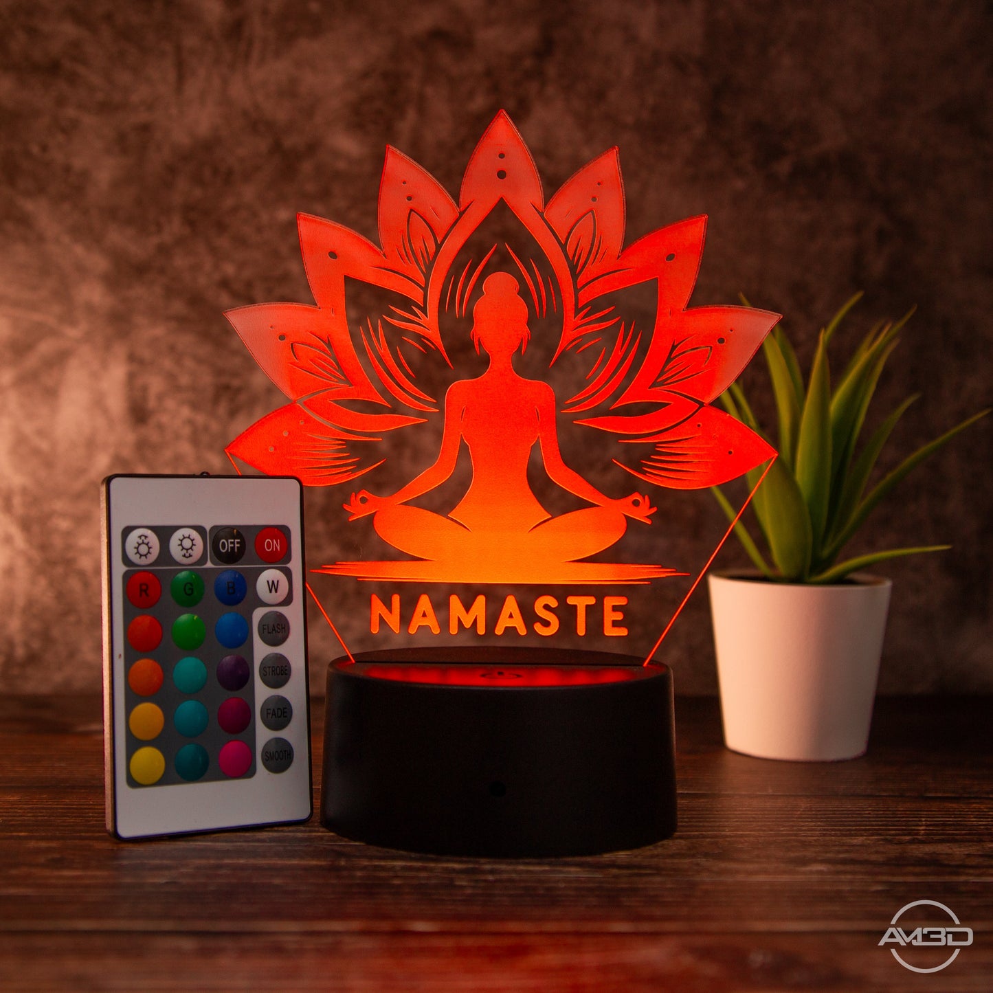 LED - Lampe aus Acryl "Namaste" - AM3D Shopmit Kunststoffsockel