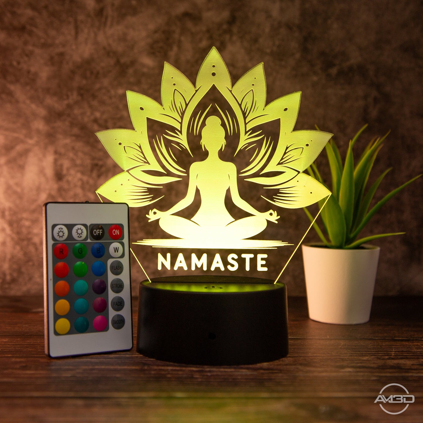 LED - Lampe aus Acryl "Namaste" - AM3D Shopmit Kunststoffsockel