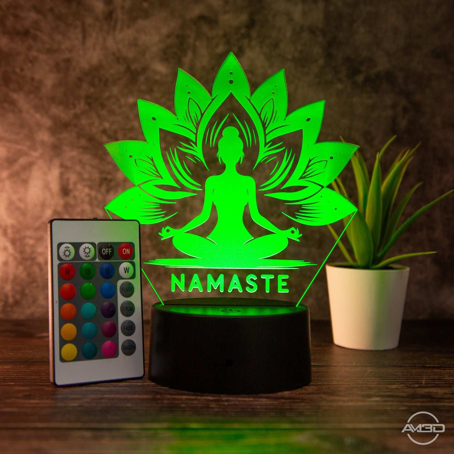 LED - Lampe aus Acryl "Namaste" - AM3D Shopmit Kunststoffsockel