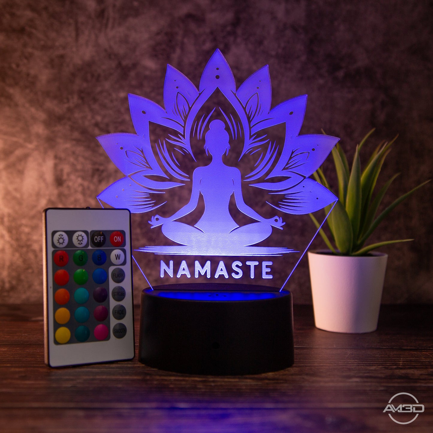 LED - Lampe aus Acryl "Namaste" - AM3D Shopmit Kunststoffsockel