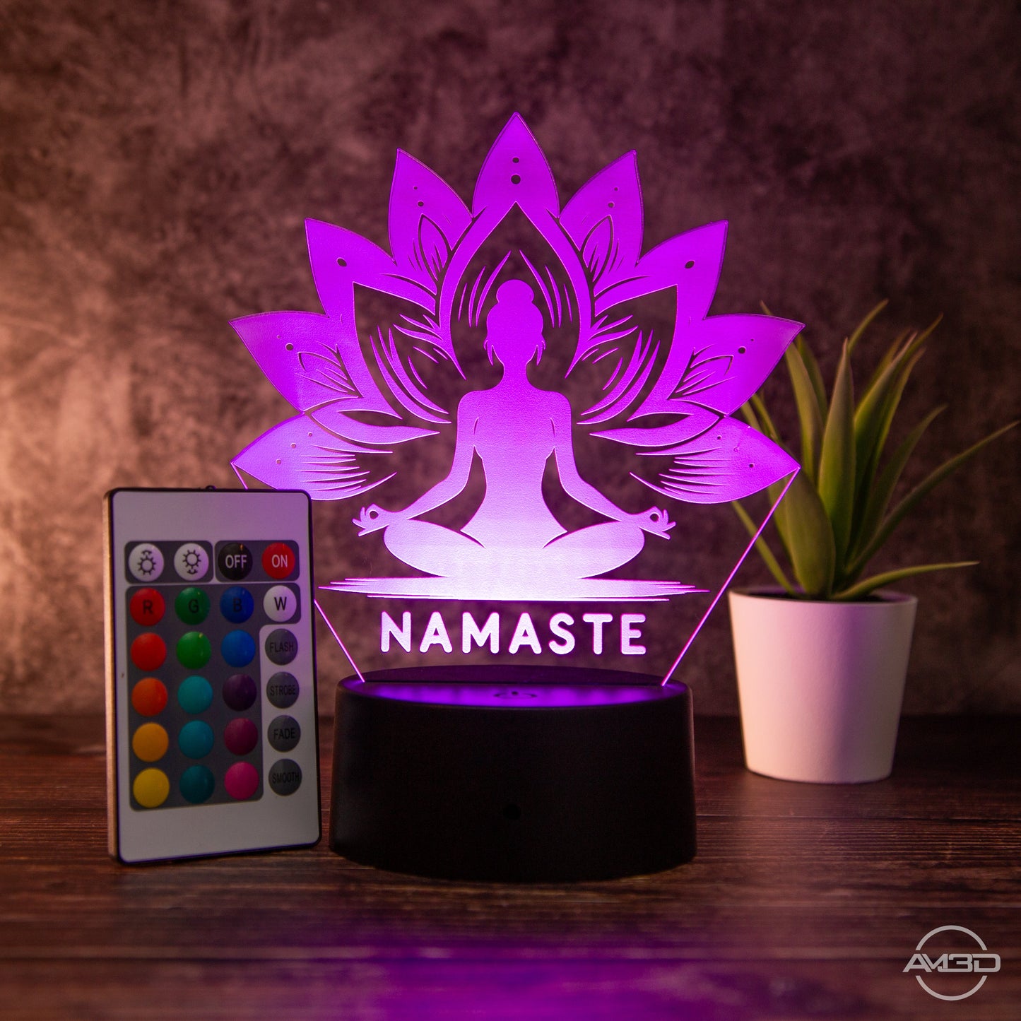 LED - Lampe aus Acryl "Namaste" - AM3D Shopmit Kunststoffsockel