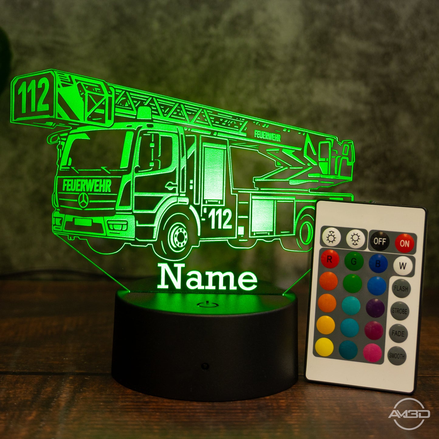 LED - Lampe „Feuerwehr“ mit Name – Das Nachtlicht für mutige Nachwuchsretter - AM3D Shopmit Kunststoffsockel