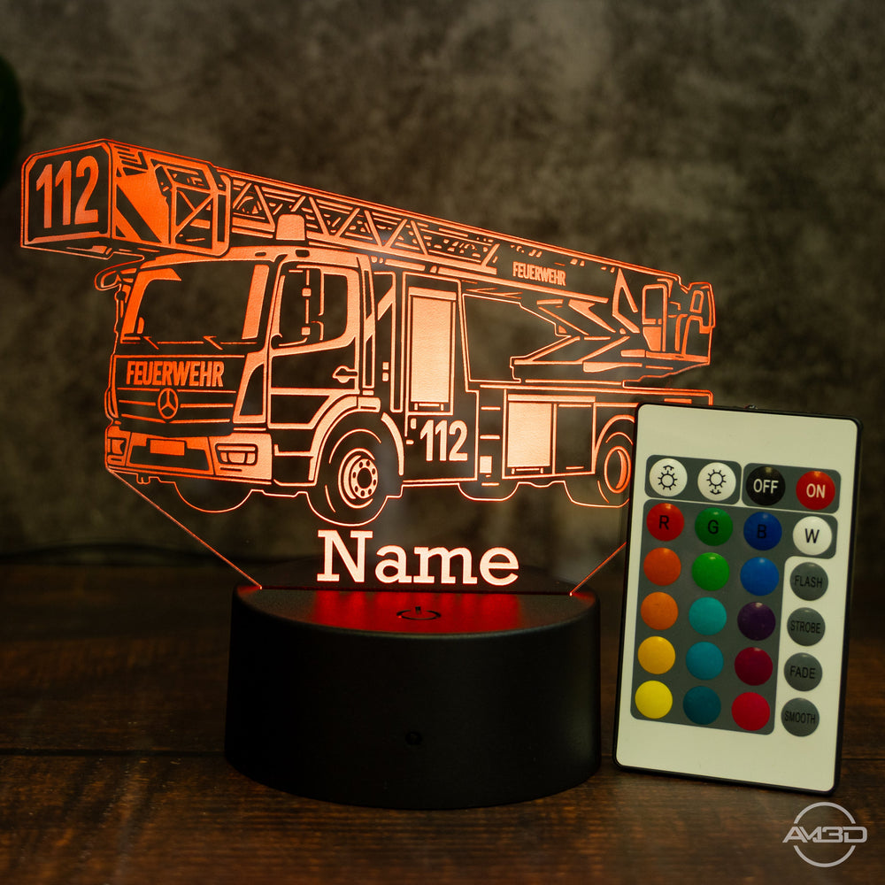 LED - Lampe „Feuerwehr“ mit Name – Das Nachtlicht für mutige Nachwuchsretter - AM3D Shopmit Kunststoffsockel