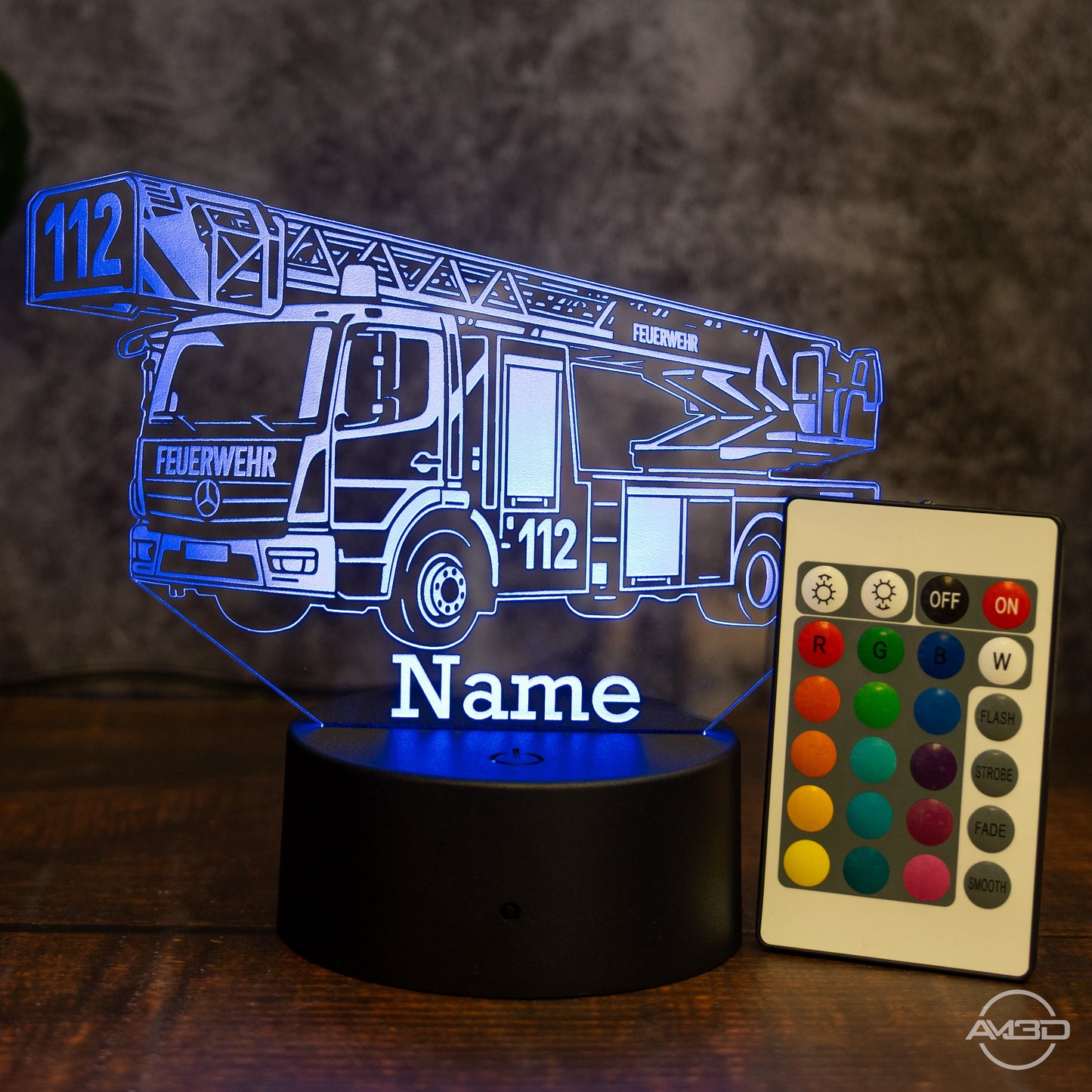 LED - Lampe „Feuerwehr“ mit Name – Das Nachtlicht für mutige Nachwuchsretter - AM3D Shopmit Kunststoffsockel