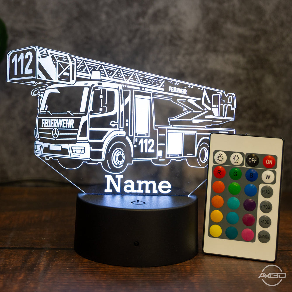LED - Lampe „Feuerwehr“ mit Name – Das Nachtlicht für mutige Nachwuchsretter - AM3D Shopmit Kunststoffsockel