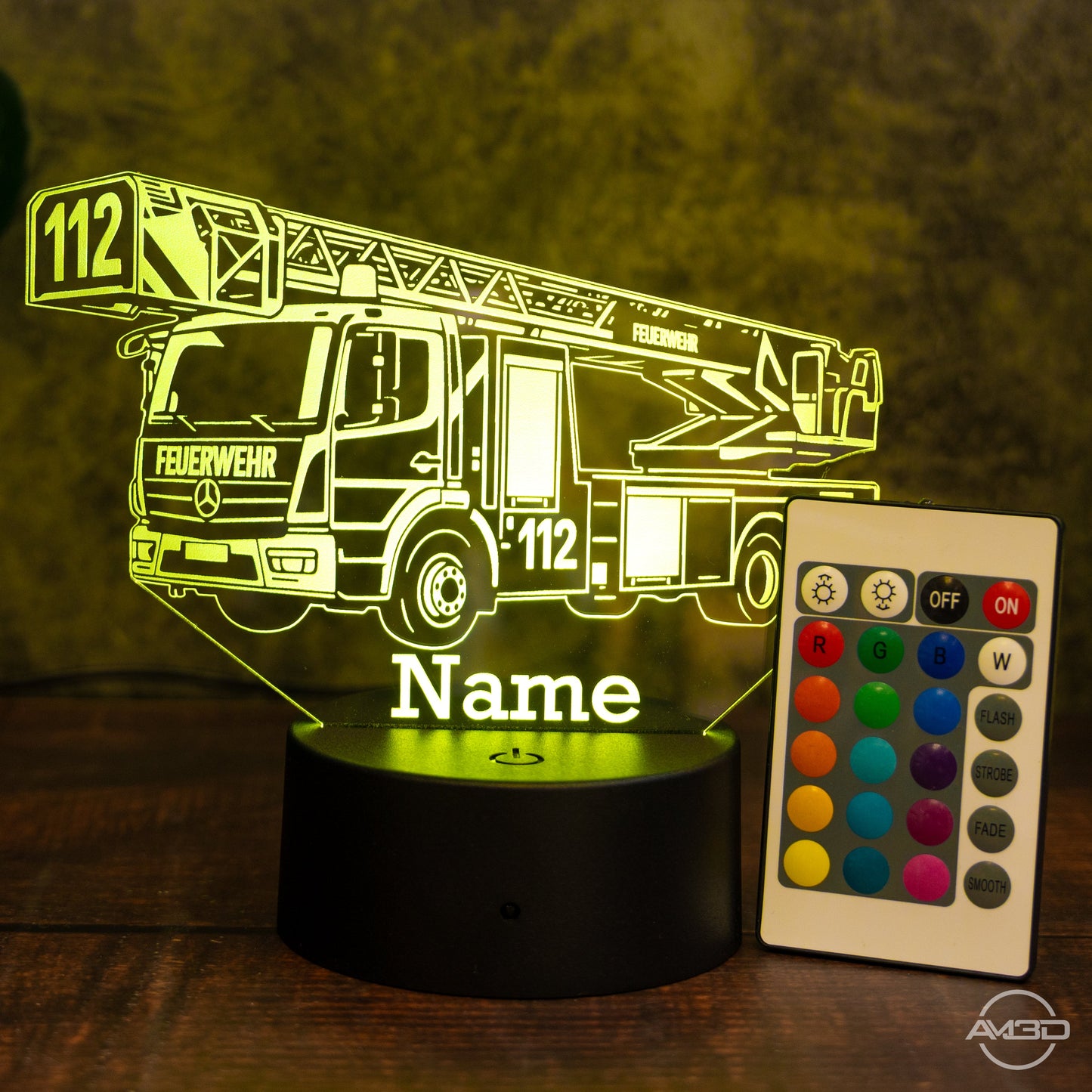 LED - Lampe „Feuerwehr“ mit Name – Das Nachtlicht für mutige Nachwuchsretter - AM3D Shopmit Kunststoffsockel