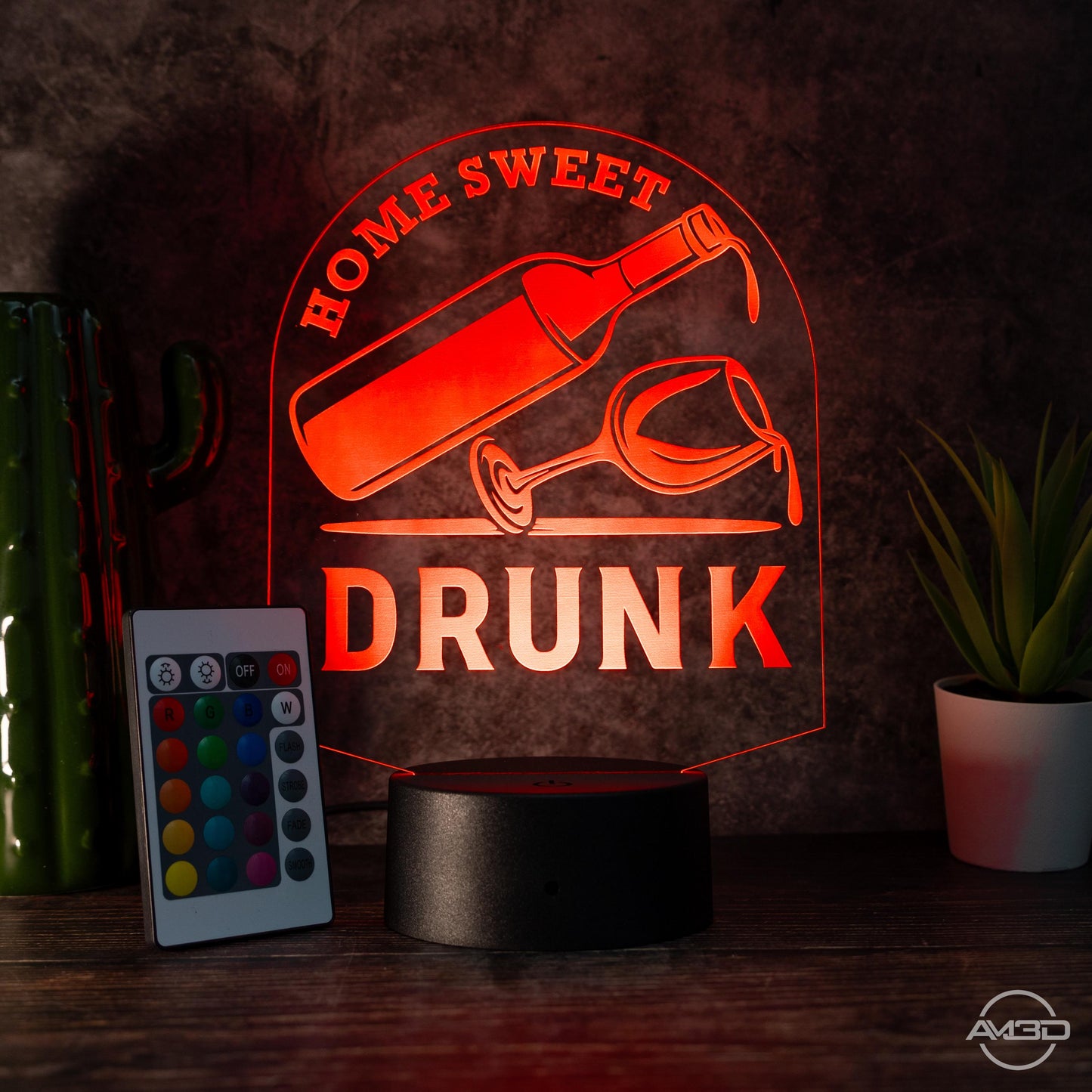 LED - Lampe "Home Sweet Drunk" - Humorvolles Highlight für Weinliebhaber - AM3D Shop
