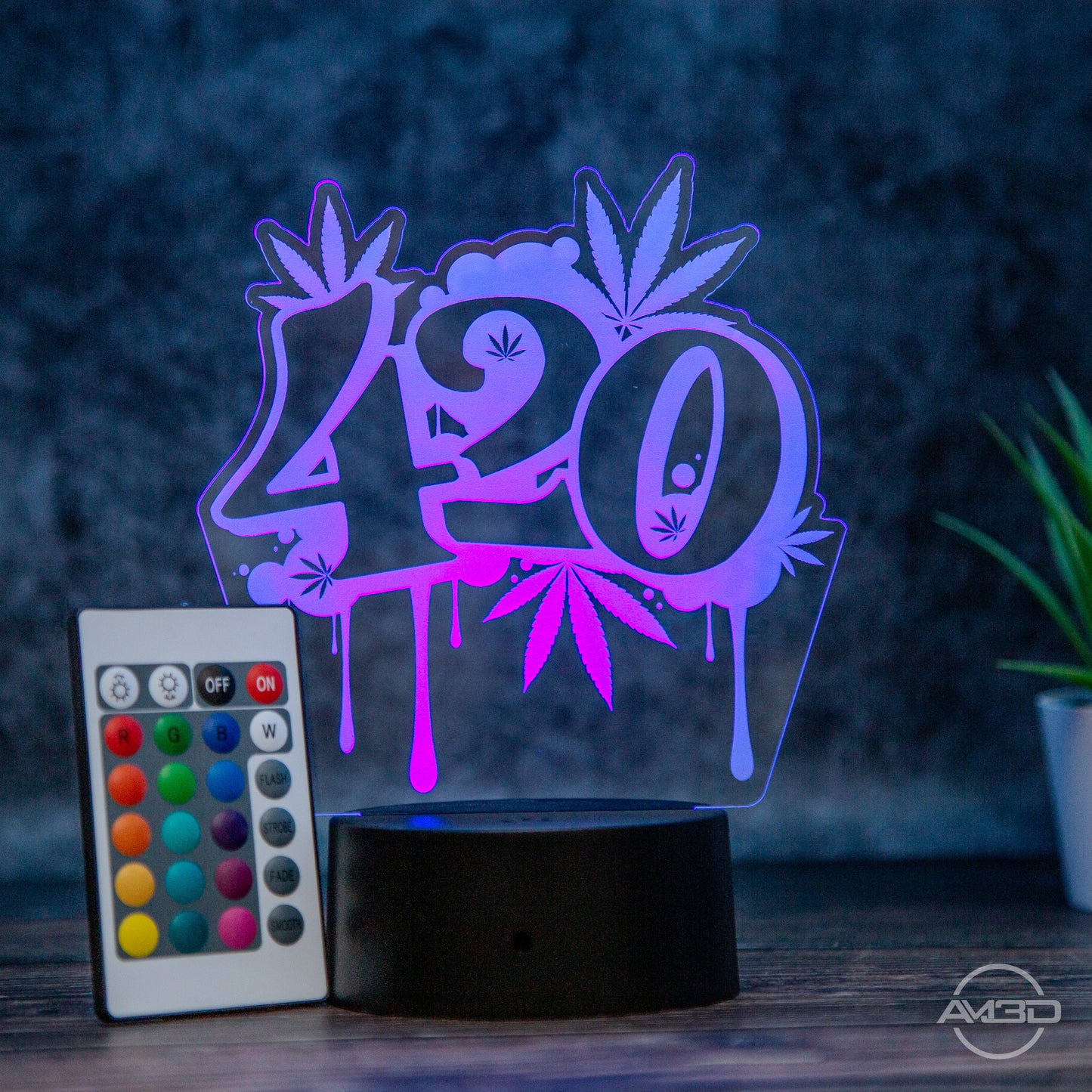LED Tischlampe aus Acryl "420 - Weed" - AM3D Shopmit Kunststoffsockel
