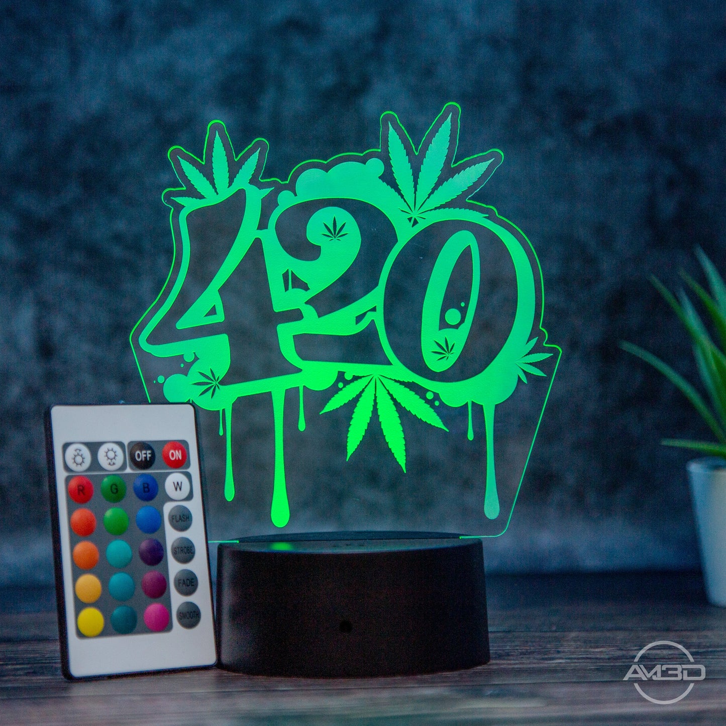 LED Tischlampe aus Acryl "420 - Weed" - AM3D Shopmit Kunststoffsockel