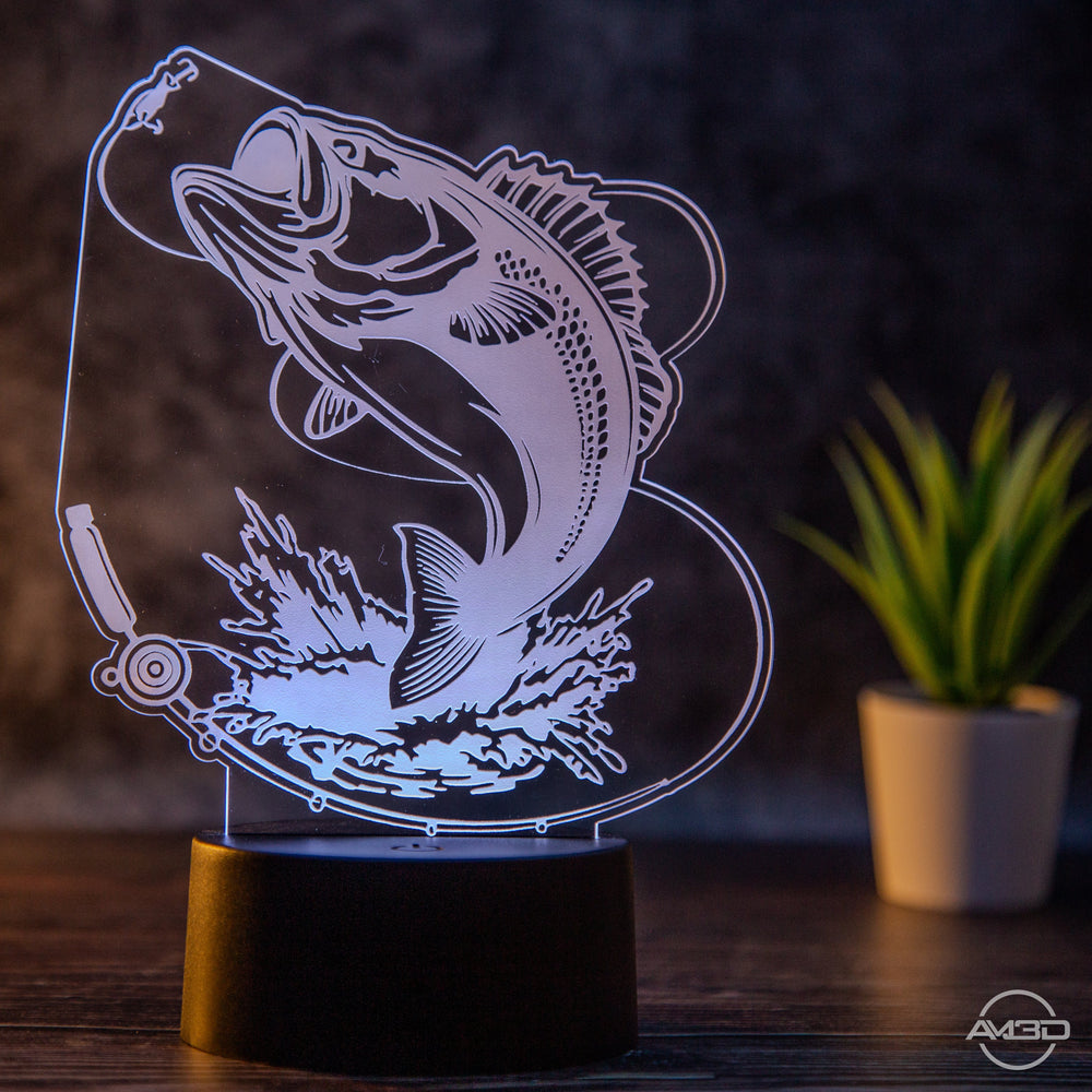 LED Tischlampe aus Acryl - Angeln // Fischen// Nachtlicht LED Acryl - AM3D Shopmit Kunststoffsockel