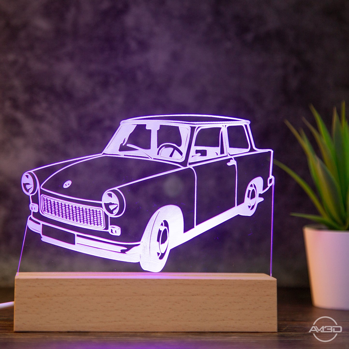 LED Tischlampe aus Acryl für Oldtimer - Fans - AM3D Shopmit Holzsockel 15cm