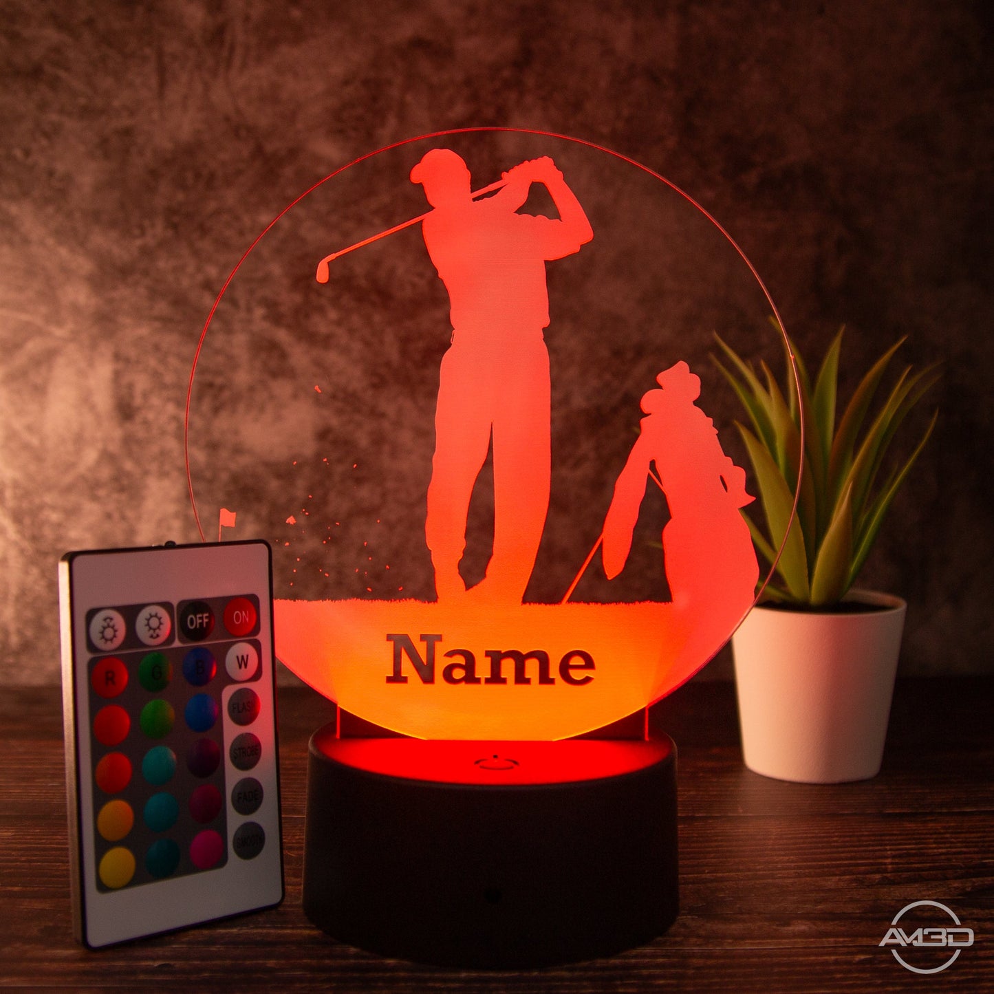 LED Tischlampe aus Acryl - Golfer - Das perfekte Geschenk für Golfer! - AM3D Shopmit Kunststoffsockel