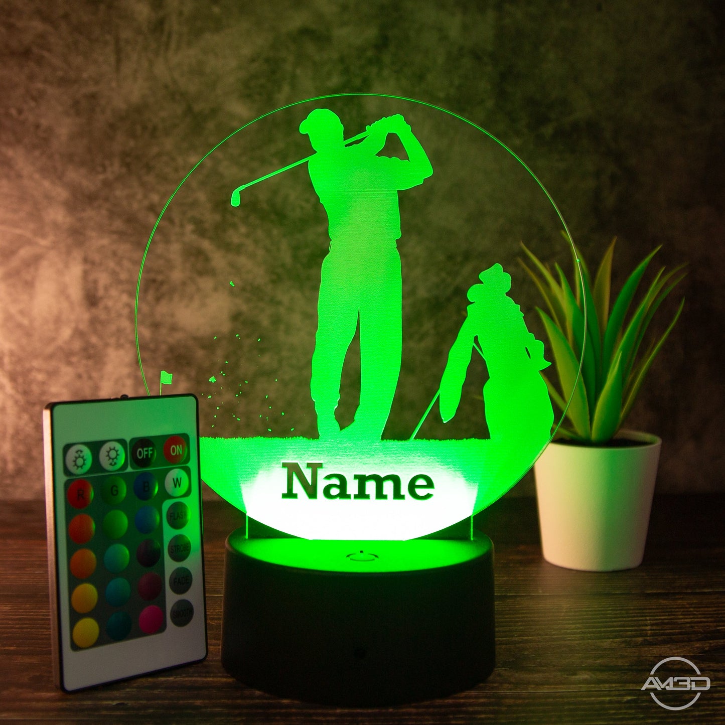 LED Tischlampe aus Acryl - Golfer - Das perfekte Geschenk für Golfer! - AM3D Shopmit Kunststoffsockel