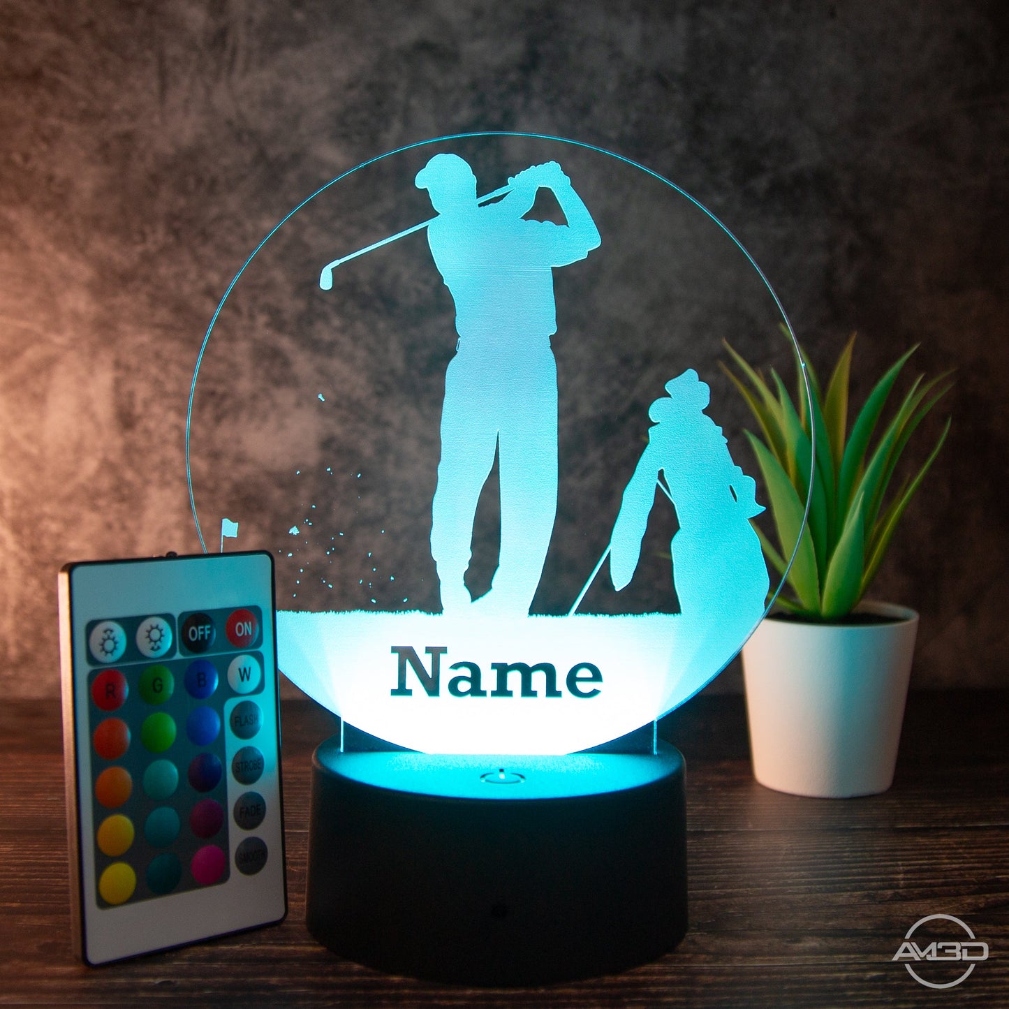 LED Tischlampe aus Acryl - Golfer - Das perfekte Geschenk für Golfer! - AM3D Shopmit Kunststoffsockel