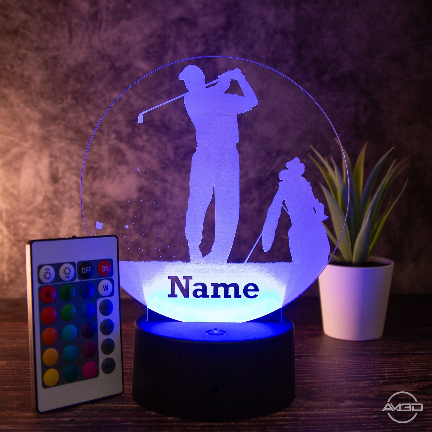 LED Tischlampe aus Acryl - Golfer - Das perfekte Geschenk für Golfer! - AM3D Shopmit Kunststoffsockel
