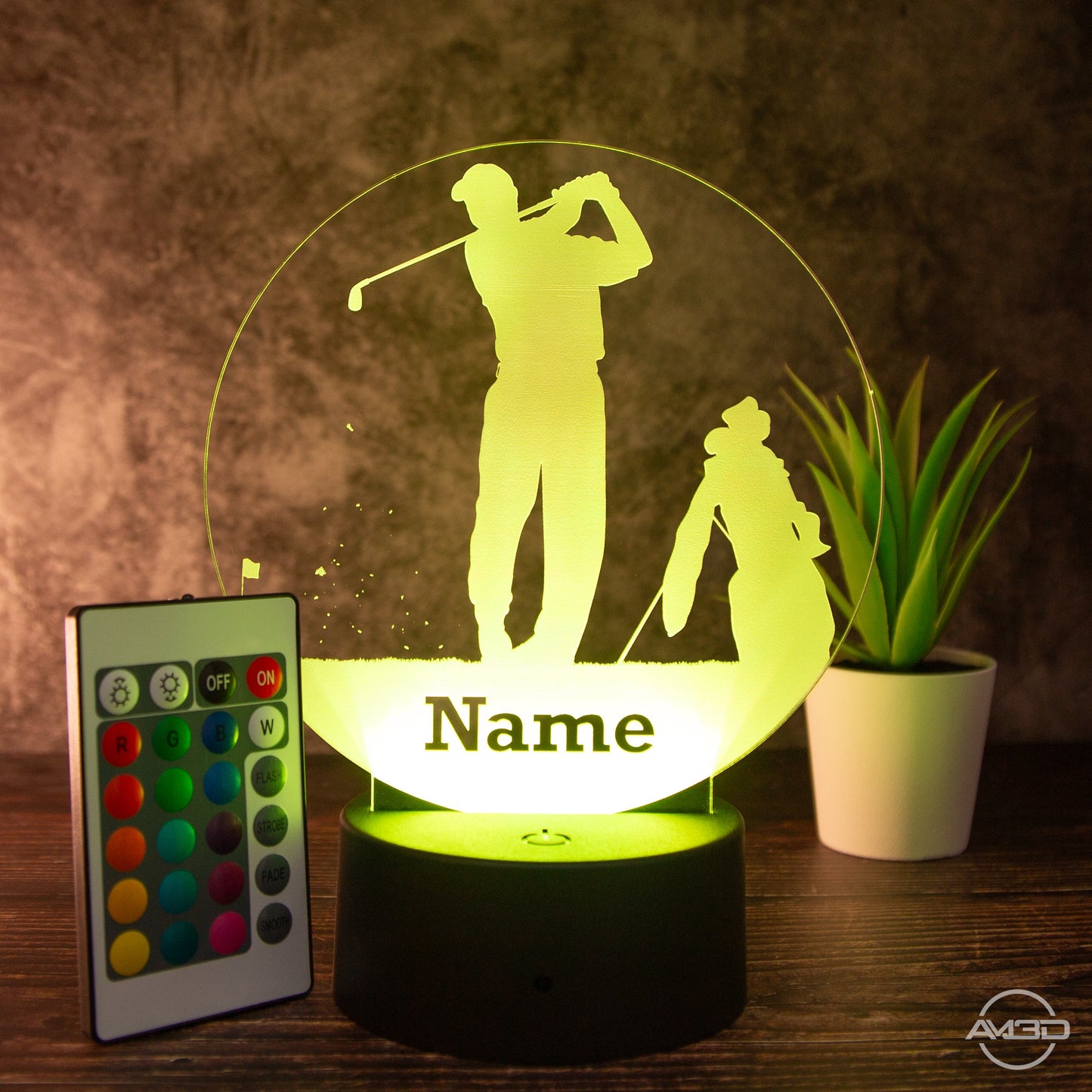 LED Tischlampe aus Acryl - Golfer - Das perfekte Geschenk für Golfer! - AM3D Shopmit Kunststoffsockel