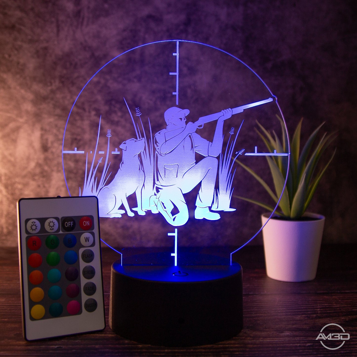LED Tischlampe aus Acryl - Jäger - Das perfekte Geschenk für Jäger! - AM3D Shopmit Kunststoffsockel