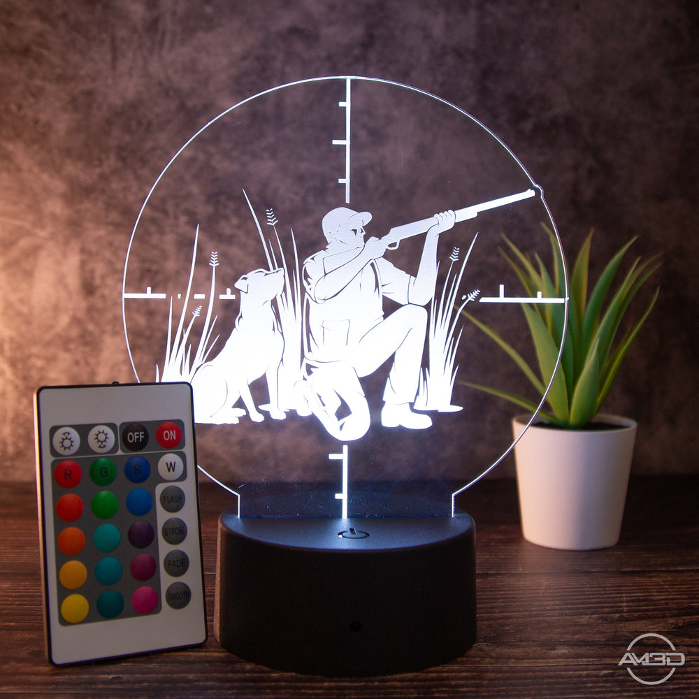 LED Tischlampe aus Acryl - Jäger - Das perfekte Geschenk für Jäger! - AM3D Shopmit Kunststoffsockel