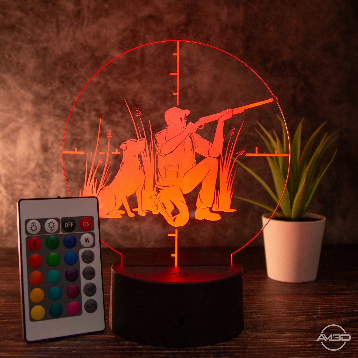 LED Tischlampe aus Acryl - Jäger - Das perfekte Geschenk für Jäger! - AM3D Shopmit Kunststoffsockel