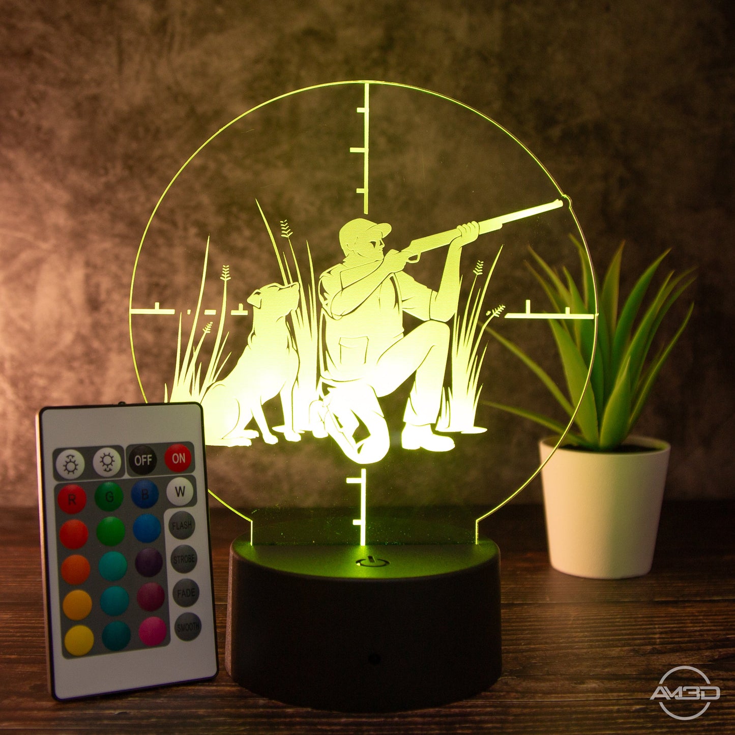 LED Tischlampe aus Acryl - Jäger - Das perfekte Geschenk für Jäger! - AM3D Shopmit Kunststoffsockel