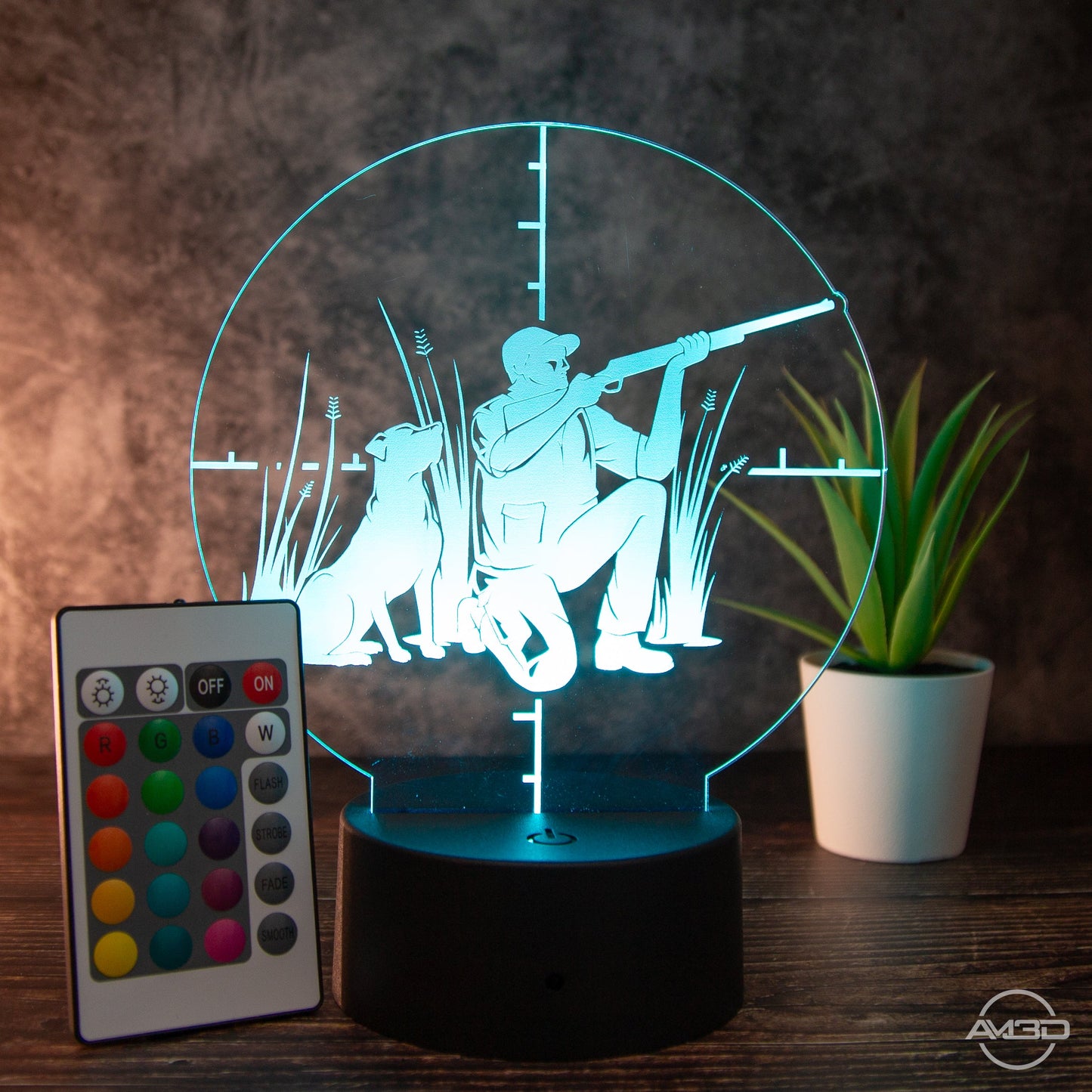 LED Tischlampe aus Acryl - Jäger - Das perfekte Geschenk für Jäger! - AM3D Shopmit Kunststoffsockel