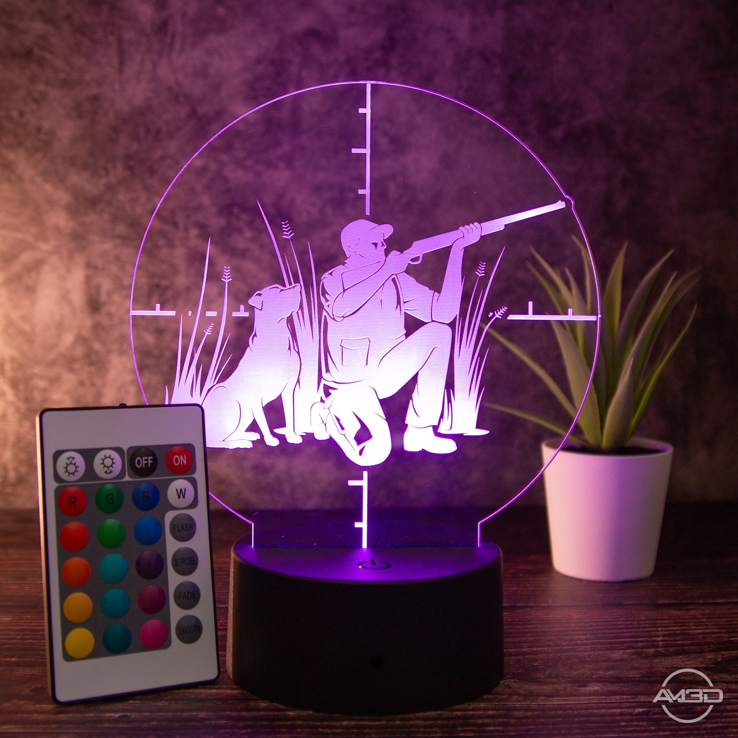 LED Tischlampe aus Acryl - Jäger - Das perfekte Geschenk für Jäger! - AM3D Shopmit Kunststoffsockel