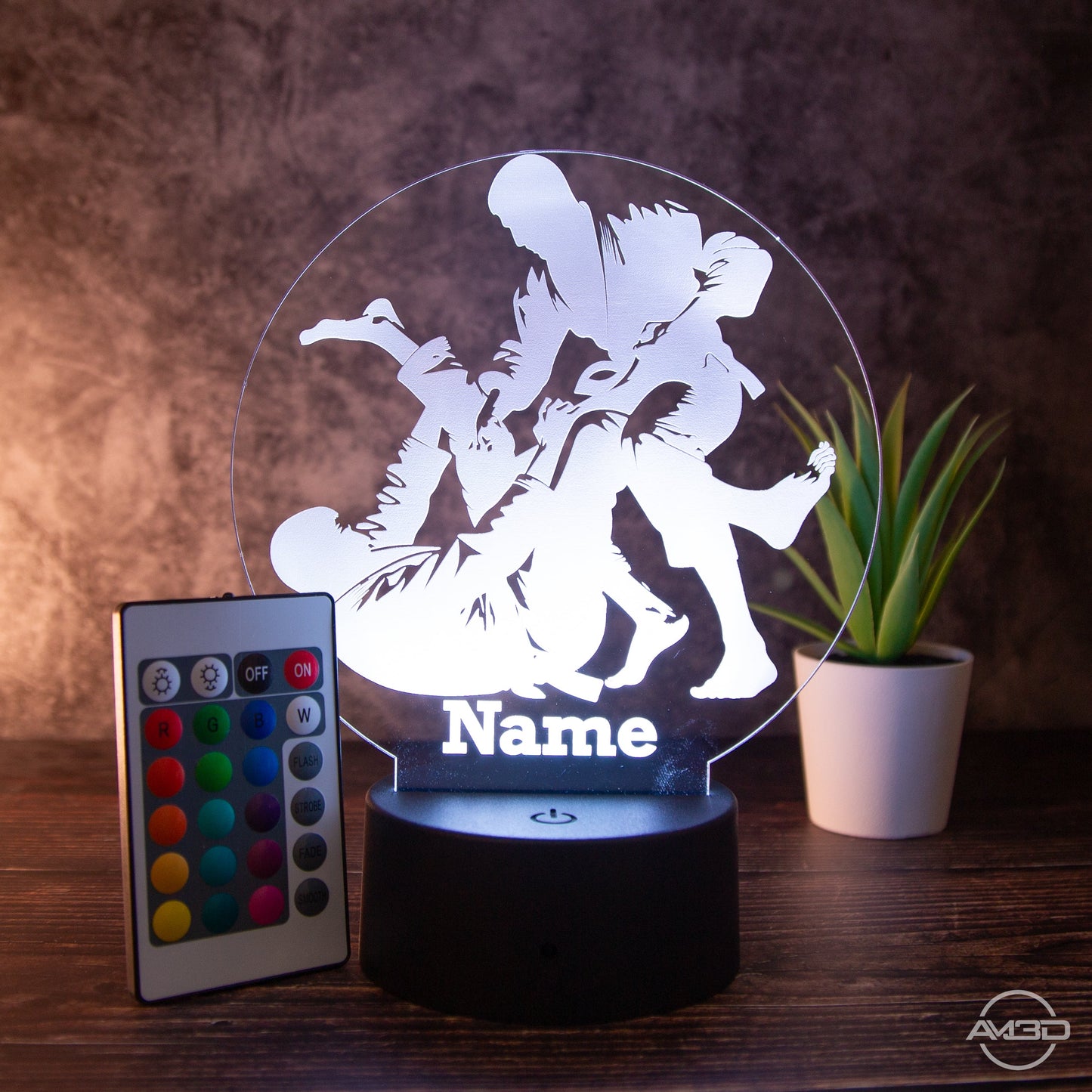 LED Tischlampe aus Acryl - Jiu Jitsu - Das perfekte Geschenk für Jiu Jitsu Kämpfer! - AM3D Shopmit Kunststoffsockel