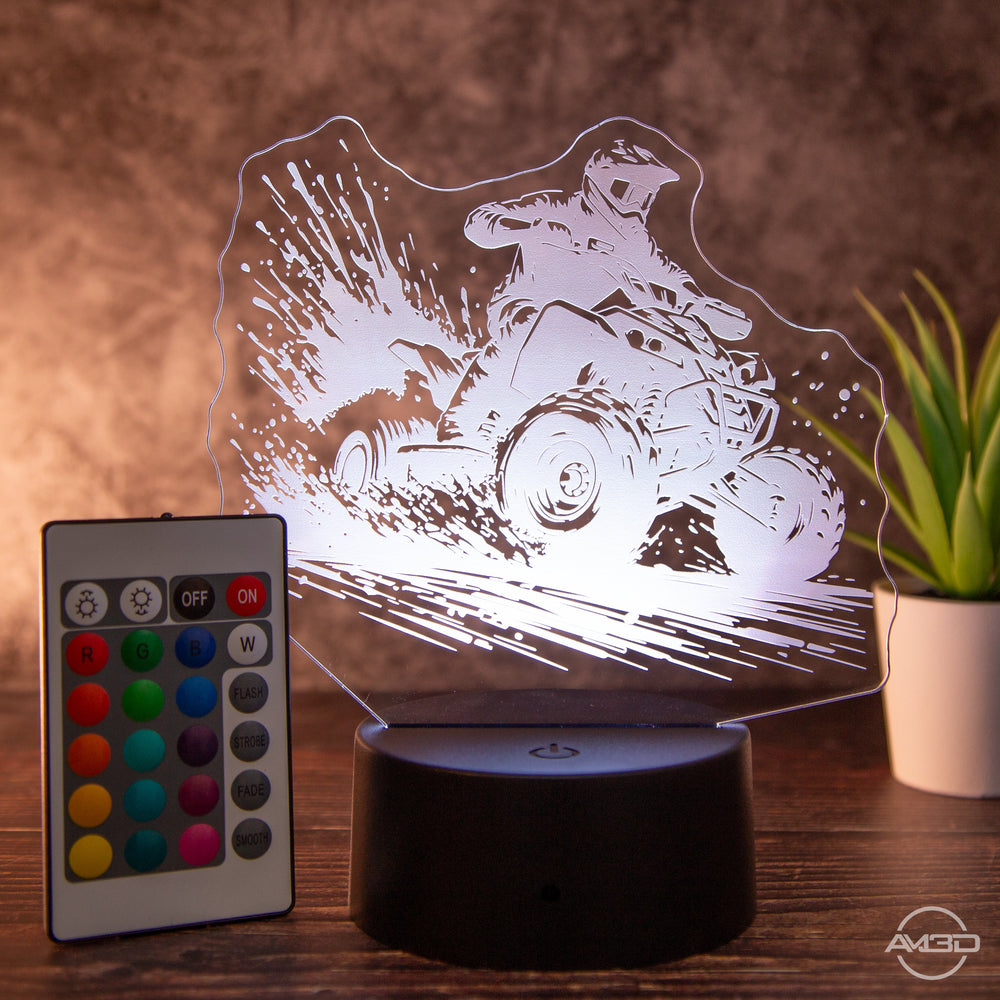 LED - Tischlampe aus Acryl mit Quadfahrer – Perfektes Geschenk für Quad - Fan - AM3D Shopmit Kunststoffsockel