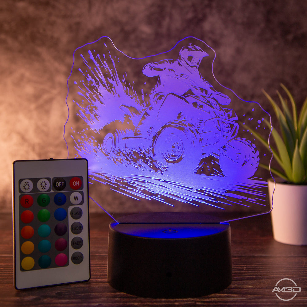 LED - Tischlampe aus Acryl mit Quadfahrer – Perfektes Geschenk für Quad - Fan - AM3D Shopmit Kunststoffsockel