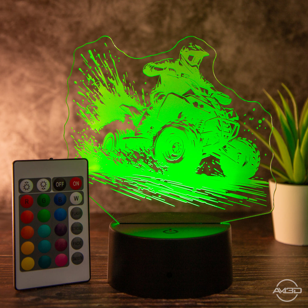 LED - Tischlampe aus Acryl mit Quadfahrer – Perfektes Geschenk für Quad - Fan - AM3D Shopmit Kunststoffsockel