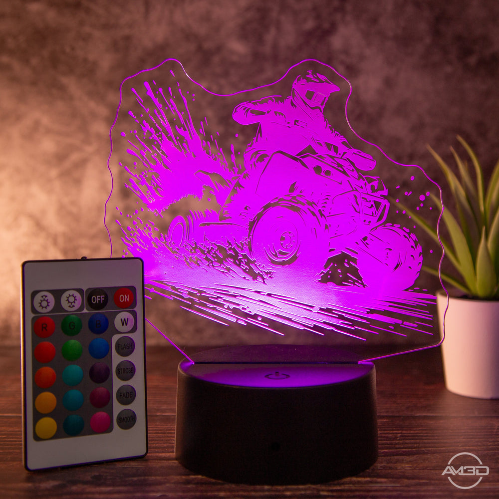 LED - Tischlampe aus Acryl mit Quadfahrer – Perfektes Geschenk für Quad - Fan - AM3D Shopmit Kunststoffsockel