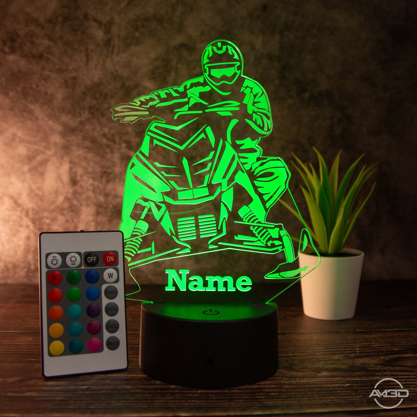 LED Tischlampe aus Acryl - Schneemobild - Das perfekte Geschenk für Schneemobilfahrer! - AM3D Shopmit Kunststoffsockel