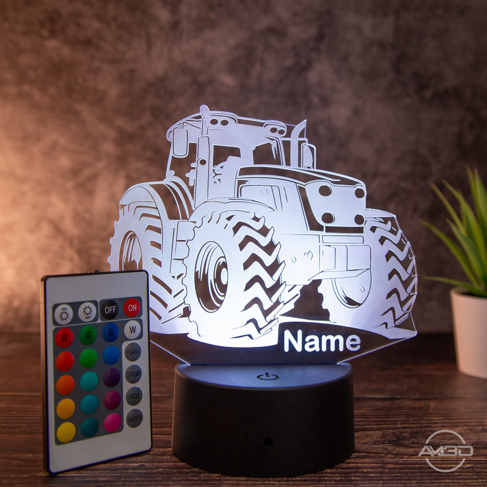 LED Tischlampe aus Acryl - Traktor - Das perfekte Geschenk für Traktorfans - AM3D Shopmit Kunststoffsockel