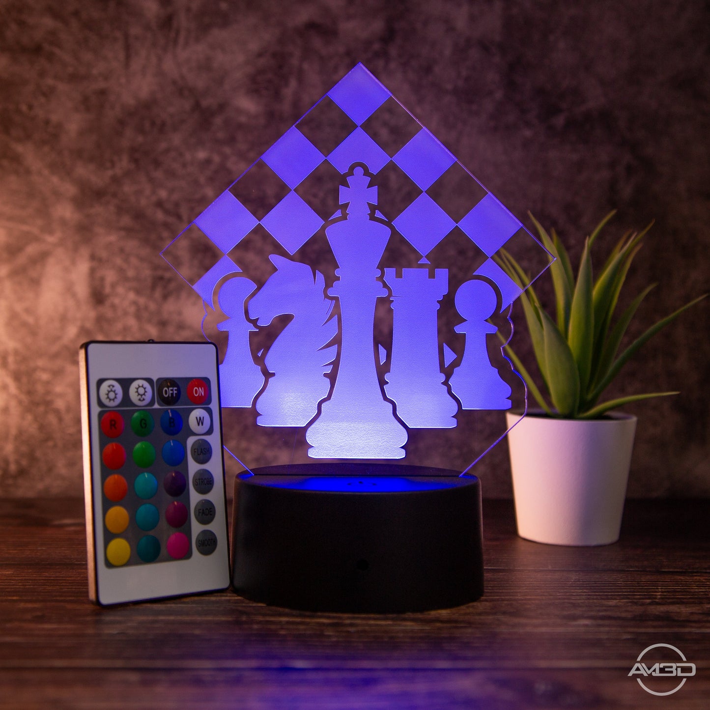 LED Tischlampe mit Schachmotiv - AM3D Shopmit Kunststoffsockel