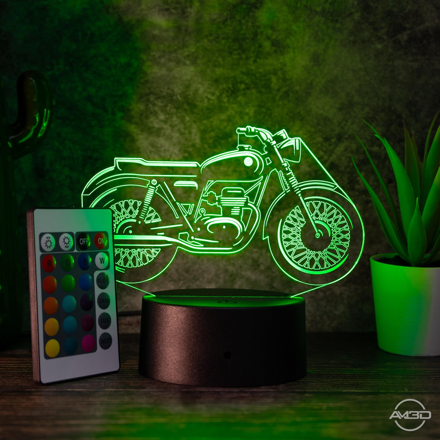 LED Tischlampe Motorrad Cafe Racer - das perfekte Geschenk für Fans von Cafe Racer! - AM3D Shopmit Kunststoffsockel